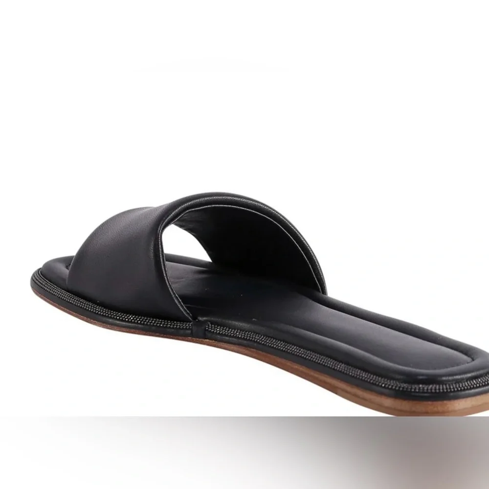 NEW BRUNELLO CUCINELLI SANDAL SLIDES BLACK LEATHER MONILI TRIM EU 40 US 9 9.5 10 - Picture 4 of 6